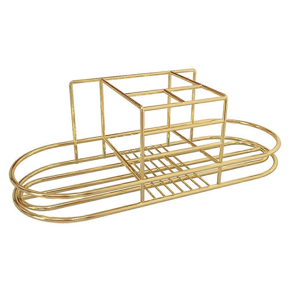 Wall Mounted Toothbrush Holder Rack with Adhesive, Gold Finish, Holds Toothpaste & Toiletries, for Bathroom Storage & Organization, No Drilling