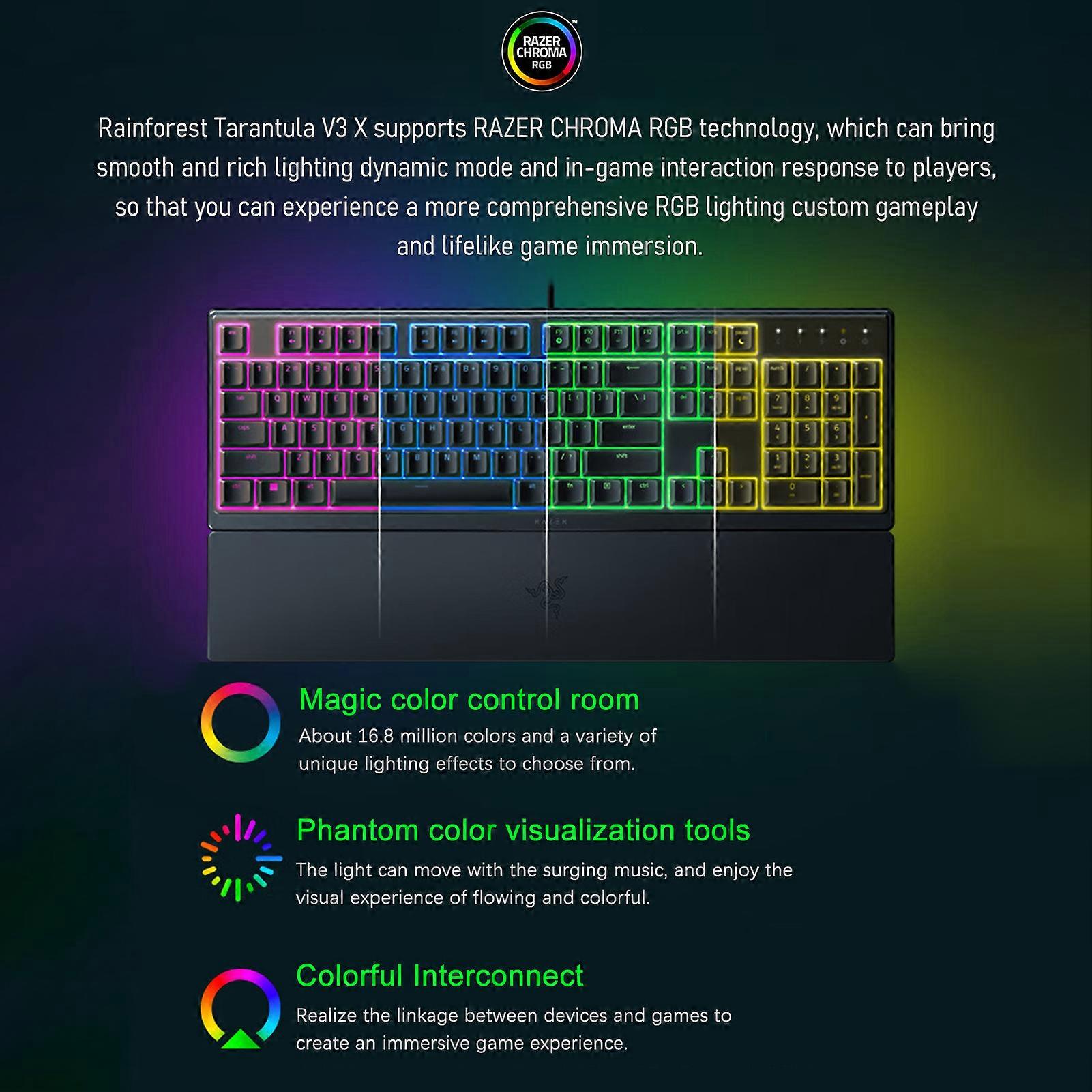 Razer V3X 104 Keys Gaming Keyboard Razer Chroma RGB USB Wired Keyboard 1000Hz Mechanical Keyboard with Detachable Wrist Rest
