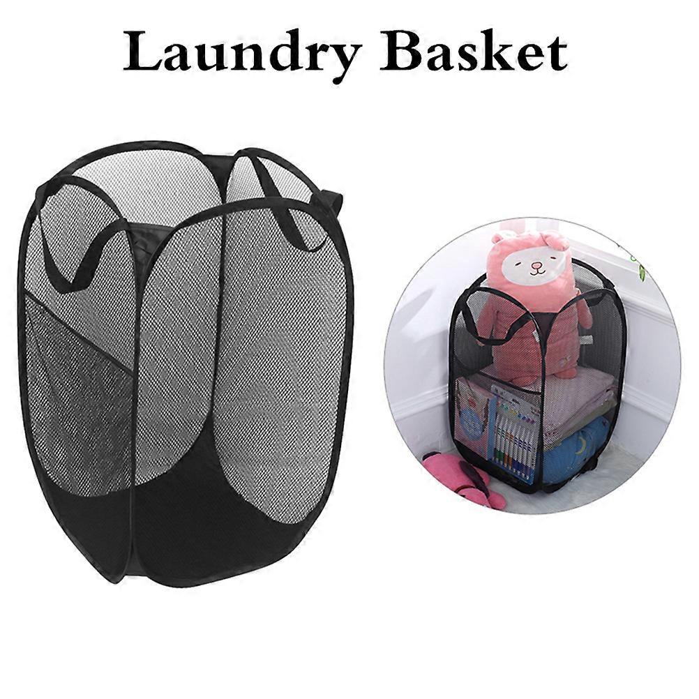 Bathroom Laundry Hamper Foldable Clothes Storage Breathable Rectangular Black 1Set