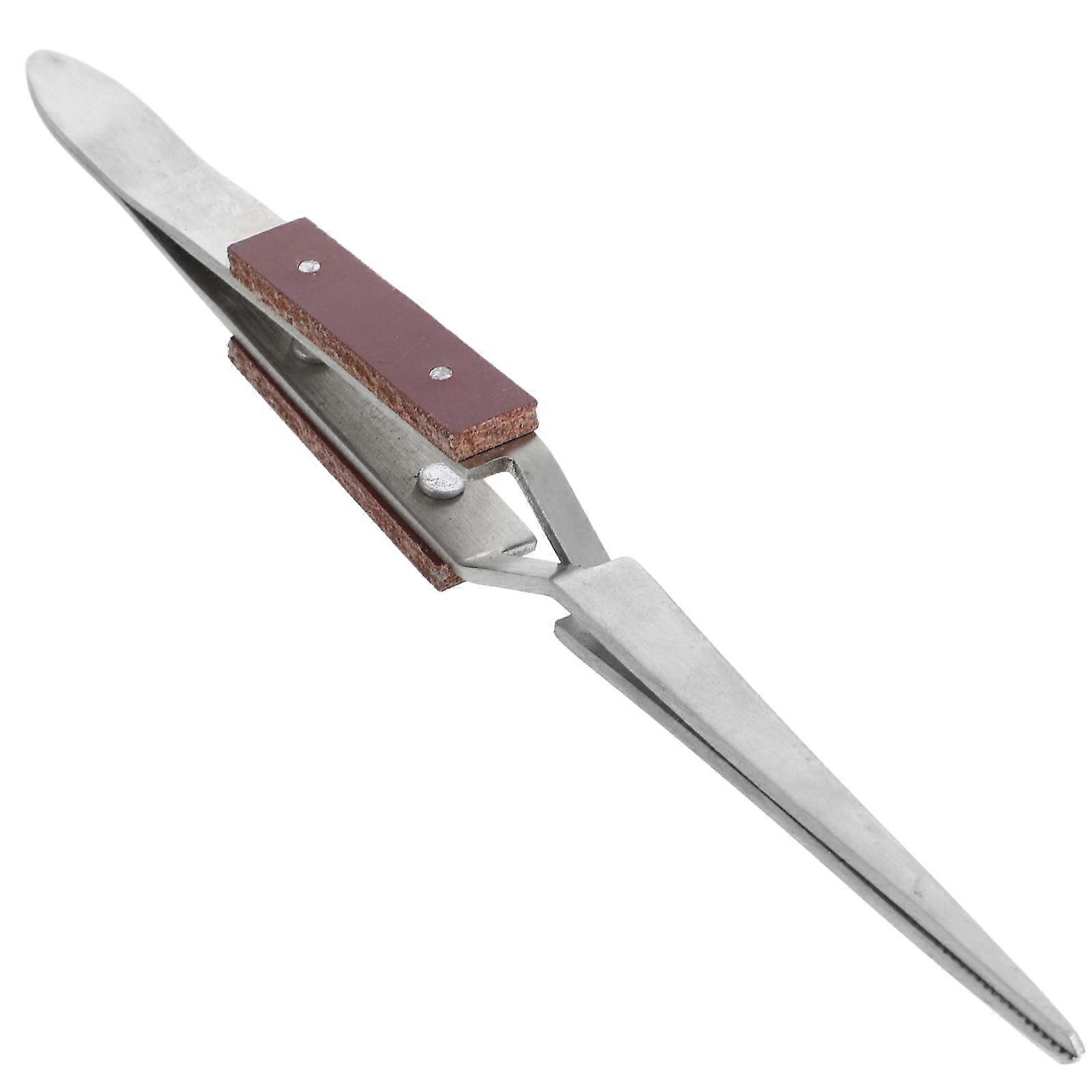 Precision Tweezers Stainless Steel Cross Locking Curved Pointed Tip Fiber Grip Welding 1Set