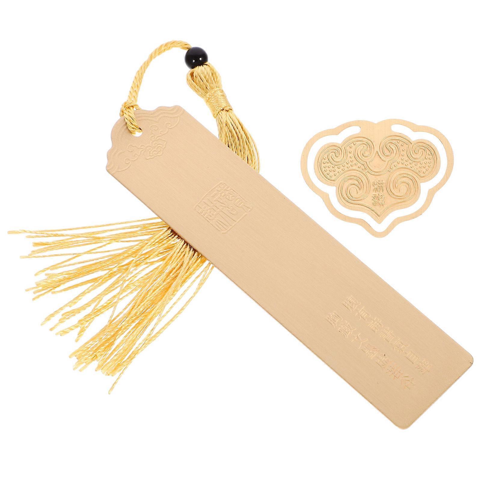 Retro Metal Bookmark Chinese Style Graduation Souvenir Golden Bookmark Shape 10x2.4cm Book Accessories 2Pcs