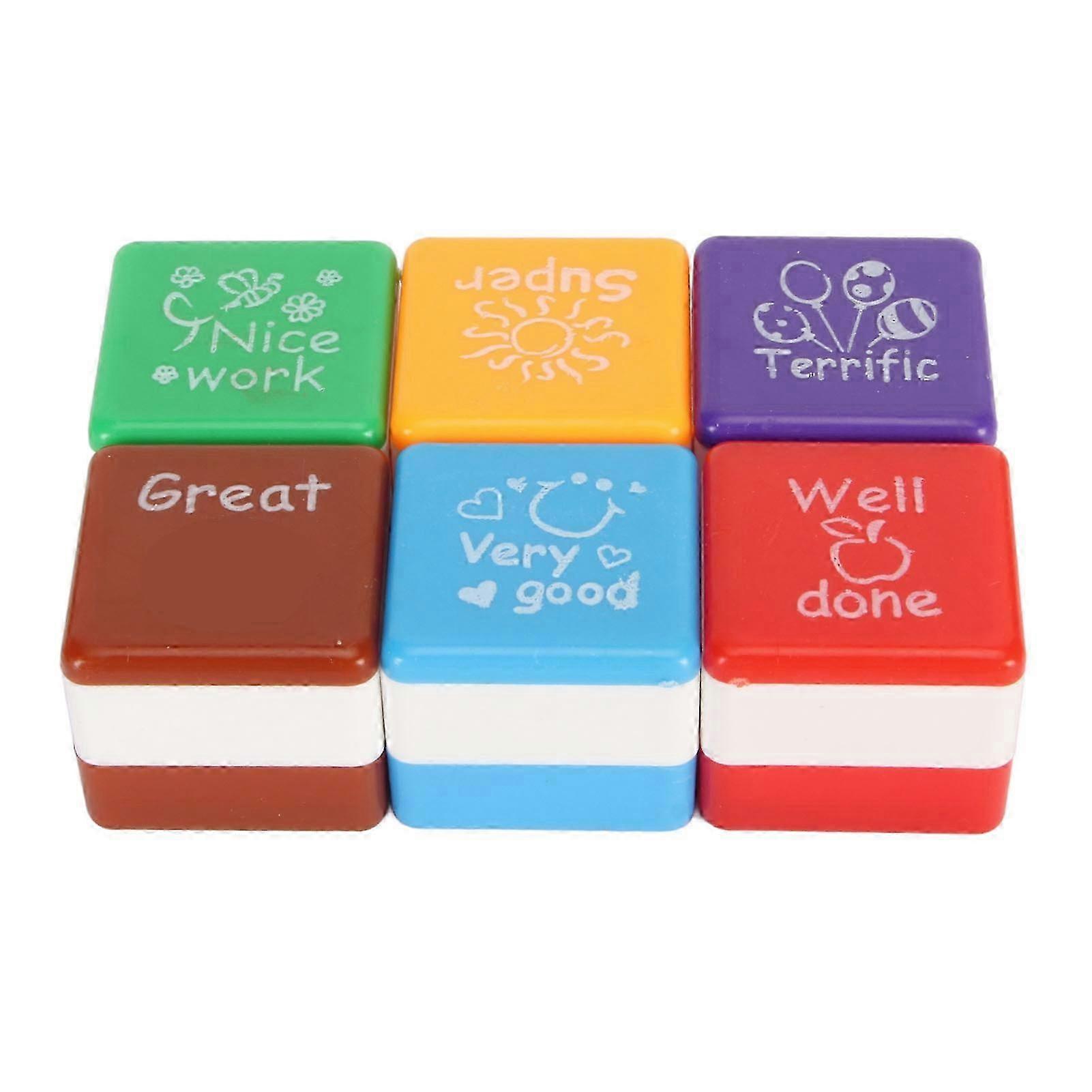 6pcs Multipurpose Cartoon Teacher Stamps Educational Self Inking Stamp Set for Classroom Use