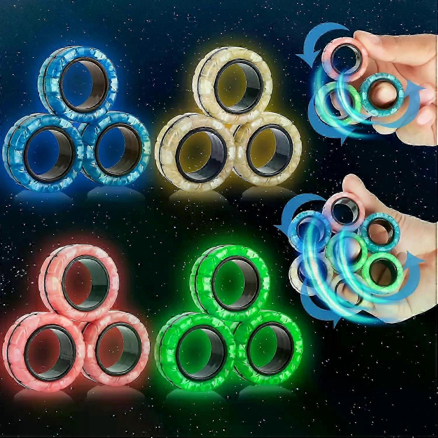 12Pcs Glow in Dark Magnetic Ring Fidget Spinner Toys for Stress Relief for Adults and Kids