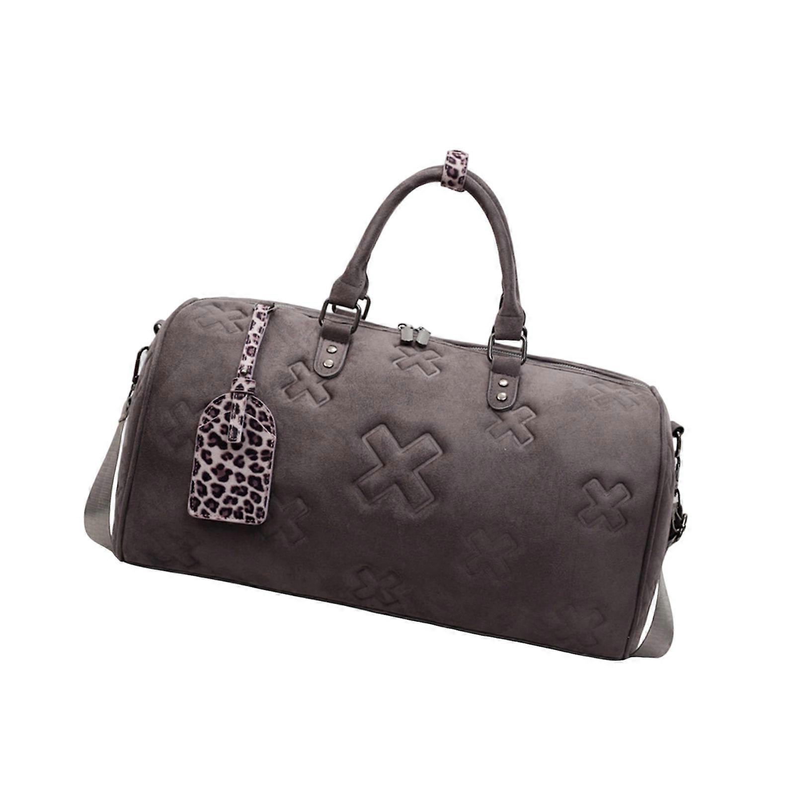 حقيبة الكتف الجلدية PU حقيبة رياضية حقيبة لياقة بدنية ذات سعة كبيرة حقيبة سفر حقيبة عطلة نهاية الأسبوع حقيبة أمتعة حقيبة بين عشية وضحاها رمادي