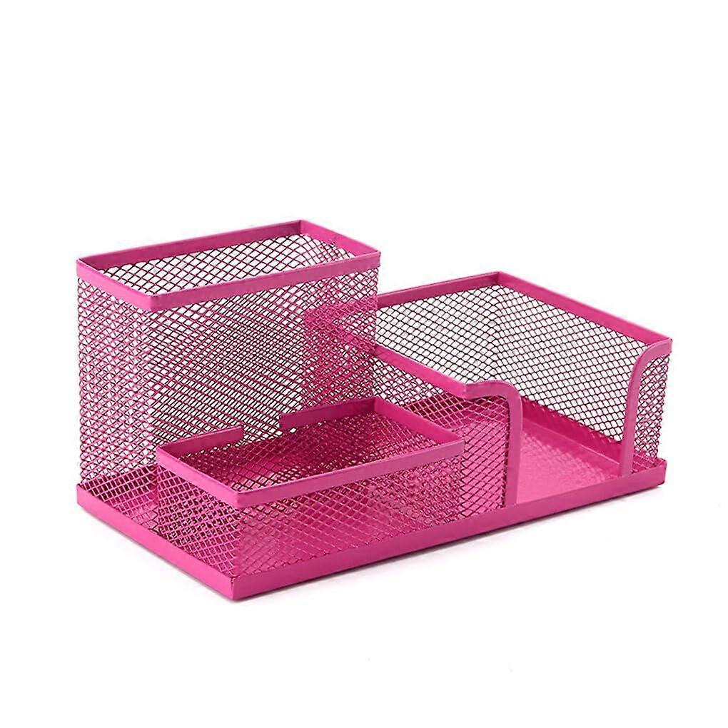Pen Holder Replacement, Solid Color, Non-Slip, Rounded Edge, Washable Desk Organizer With 3 Compartments, Rose Red