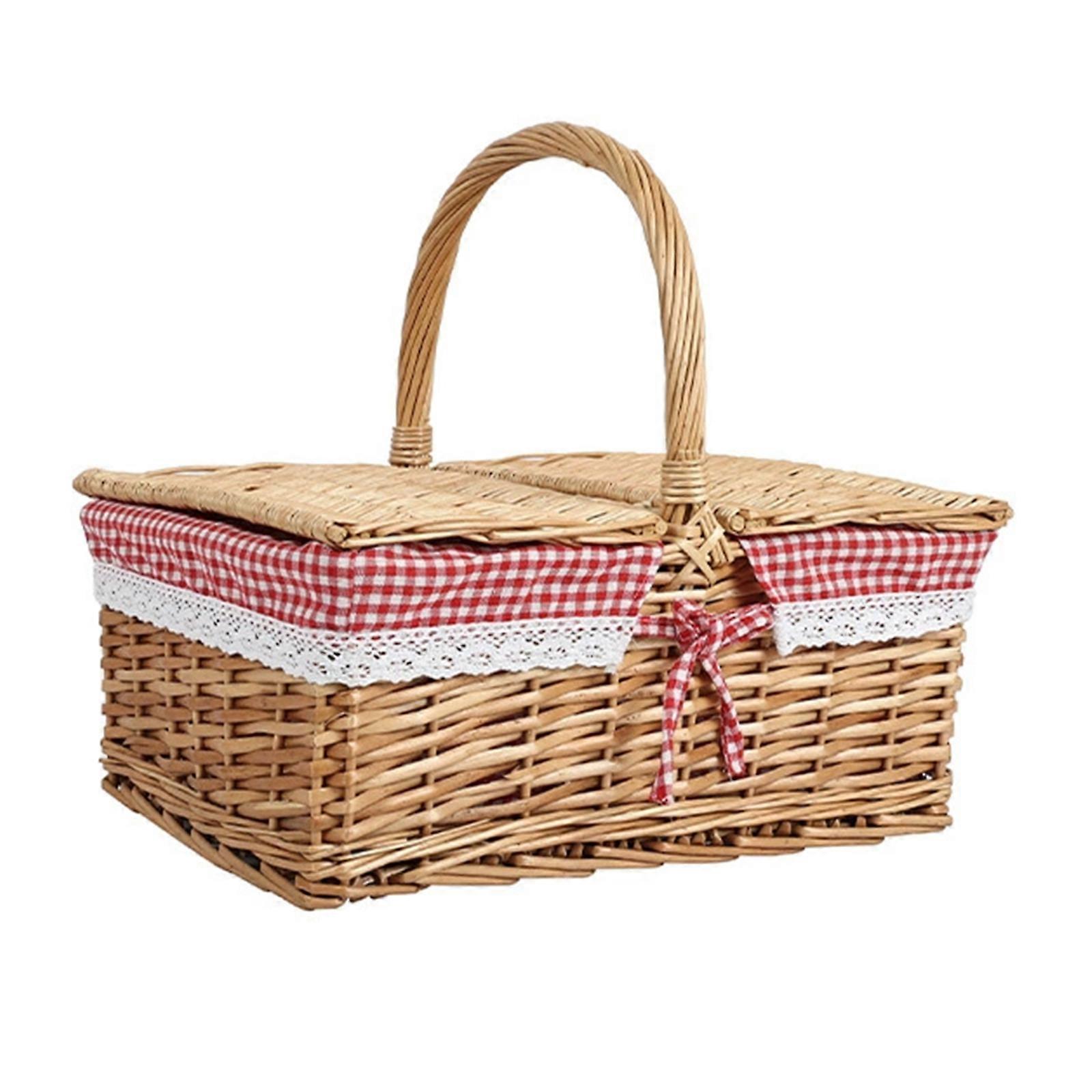 Handwoven Wicker Picnic Basket With lid for Vegetables Fruits Kids Toy Organizer with Liner Multipurpose Storage Basket Multicolor