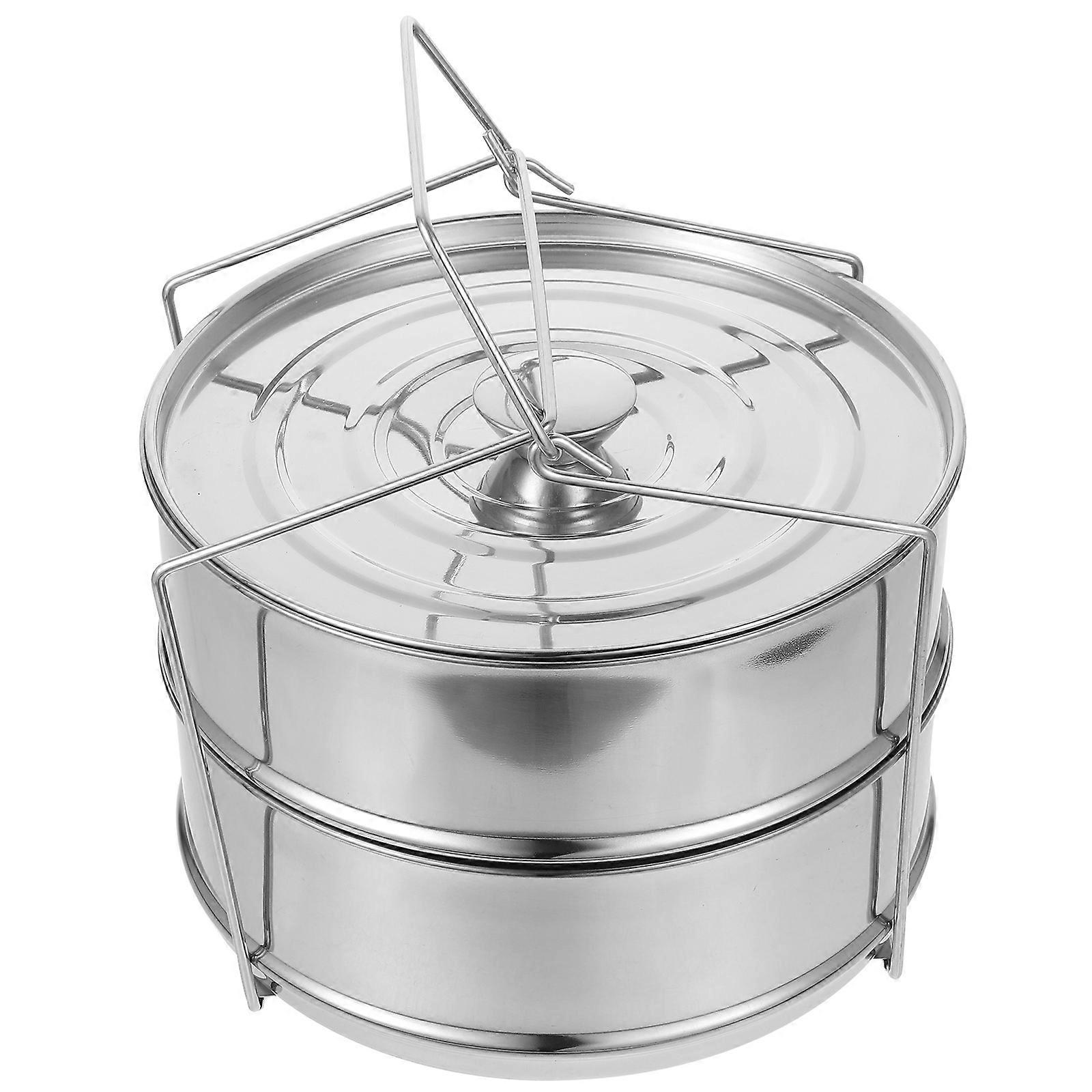 Silver Stainless Steel Stackable Steamer Insert Pans for Cooking with Portable Handle 2Tier Design