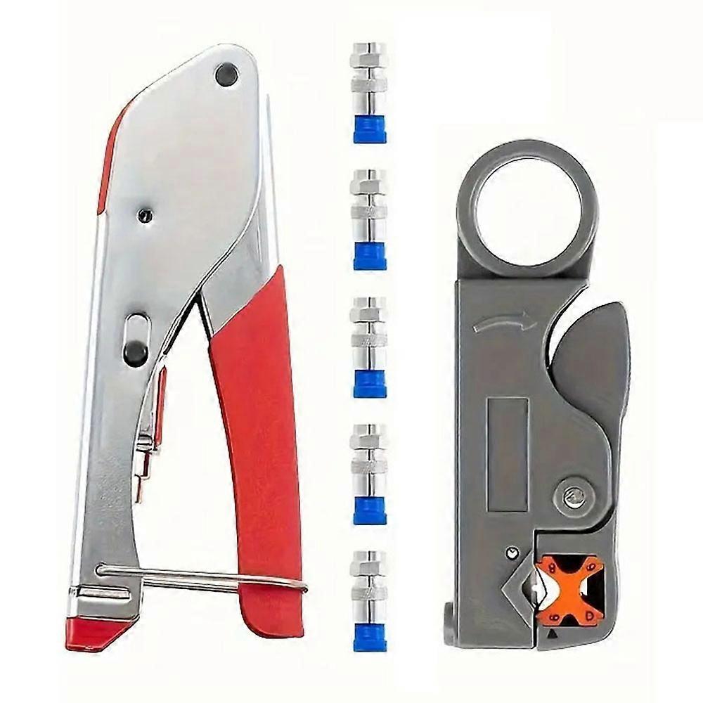 RG59 / 6 Coaxial Cable Crimping Tool 7PCS Set F Connector Compression Pliers Network Cable Wire Stripper