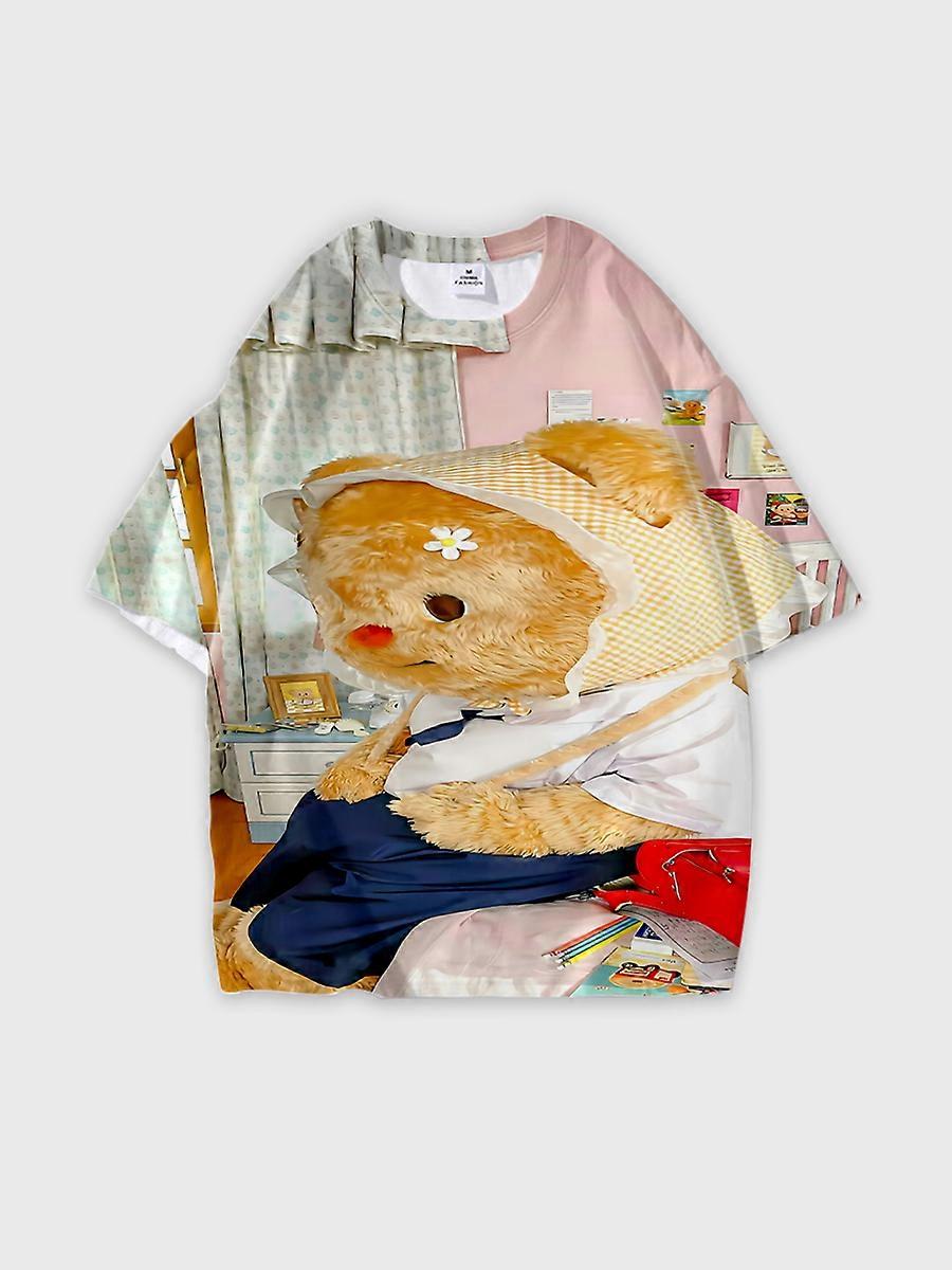 T-shirt round neck Pattern loose short sleeve B1283