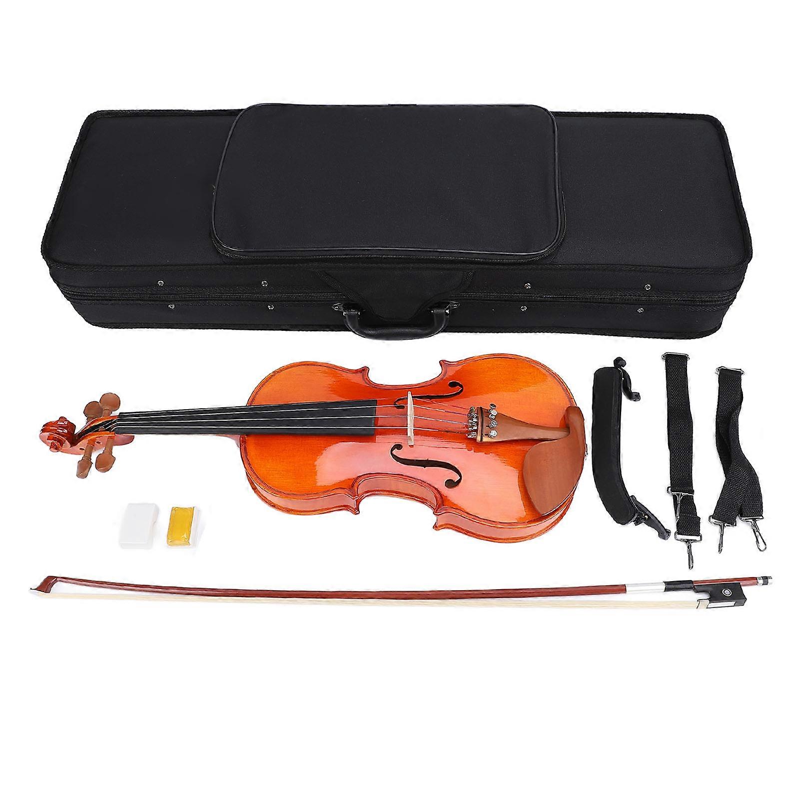 4/4 Violin Set with Bow Bridge Rosin Shoulder Rest Cloth Cover Shoulder Strap Storage Box for Beginners Students