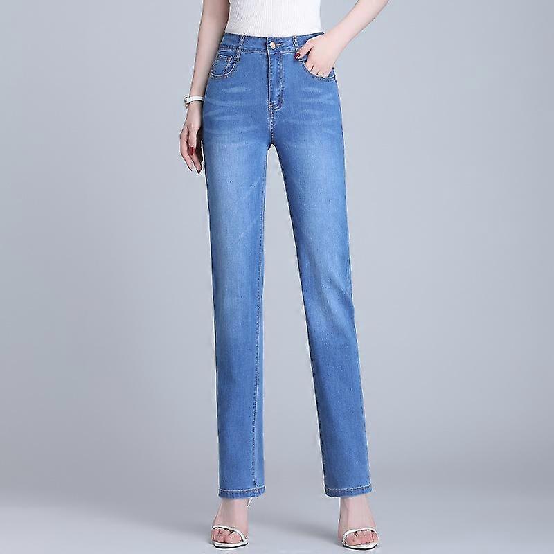 Summer Thin Section High-waisted Women's Jeans Women Straight Loose Elastic Casual Pants