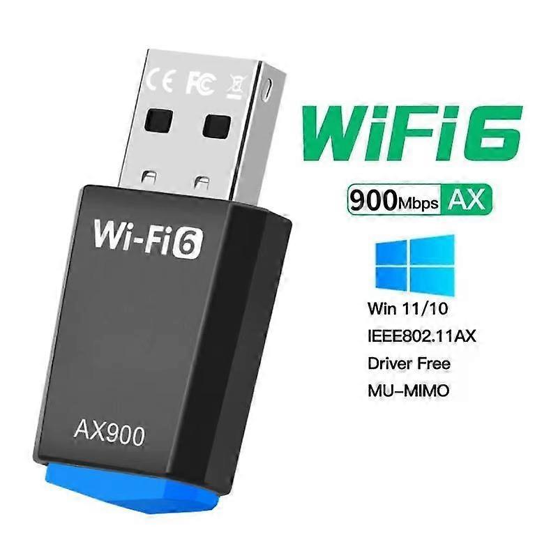 WiFi 6 USB WiFi Adapter, 2.4G/5GHz 900Mbps Wireless Network Card, Drive Free USB Dongle for PC Win10/11
