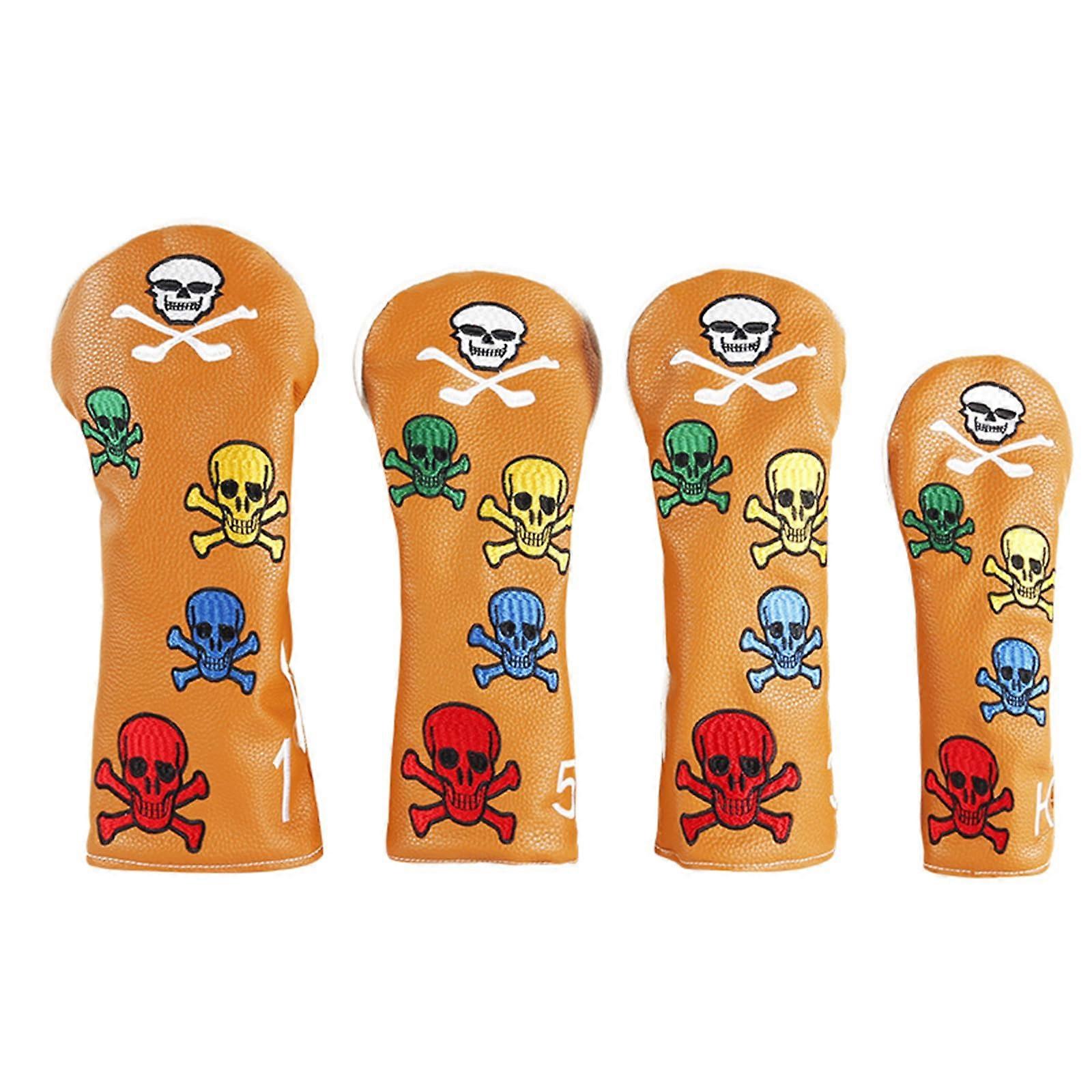 Golf Club Head Cover 4 Pack Skull Pattern Wooden Waterproof PU Leather