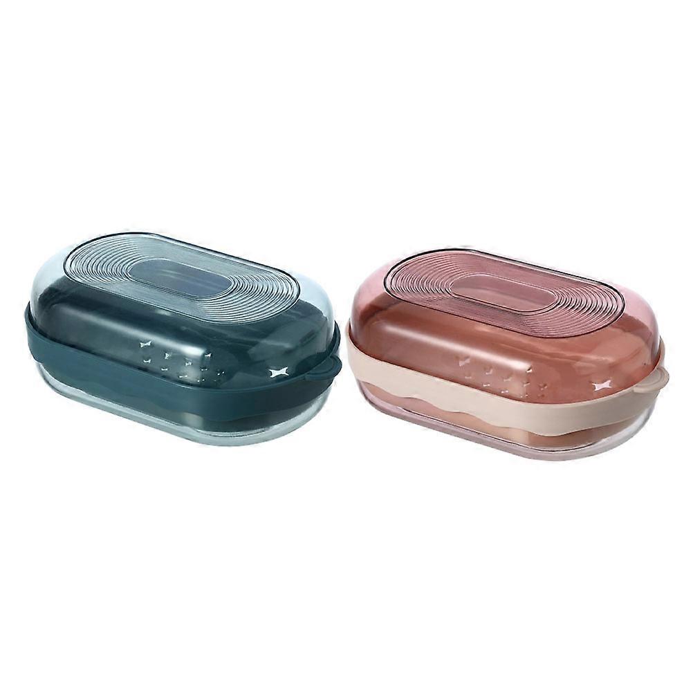 Travel Soap Holder Plastic Soap Case Container Blue 5.70X3.54X2.16in 2Pcs