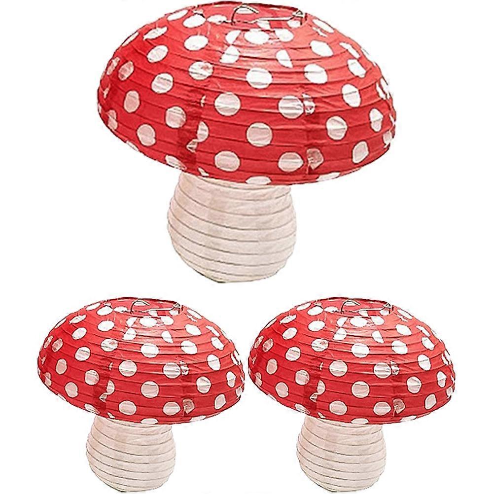 3pcs Mushroom Shaped Paper Lanterns for Nursery, Garden & Birthday Party Decorations – Red Festive Hanging Lights for Indoor & Outdoor Use