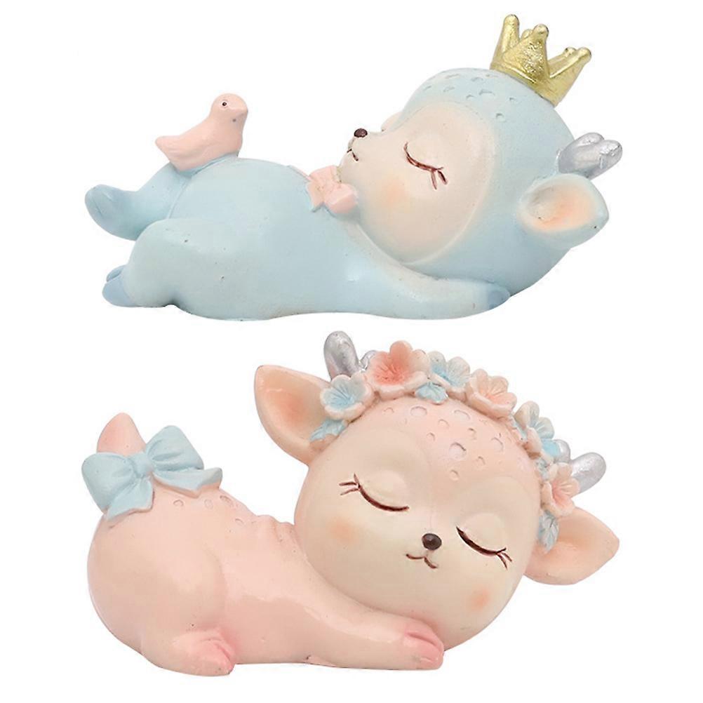 Mini Resin Animals 2Pcs Adornment For Kids Art Crafts 4x7cm Blue Home Decoration