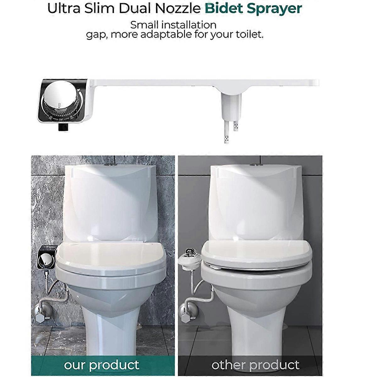 Bidet Toilet Seat Attachment Ultra-Thin Non-Electric Self-Cleaning Dual Nozzles Wash Cold Water