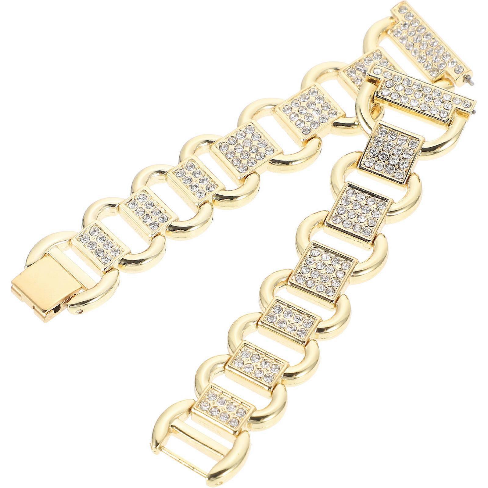 Golden Zinc Alloy Watchband with Rhinestones for Watches Comfortable and Durable One Size Fits Most