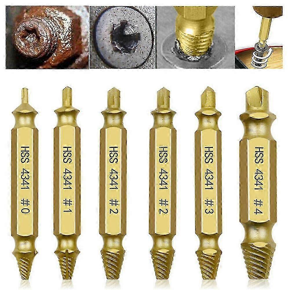 6pcs Damaged Screw Extractor Easy Out Drill Bits Stripped Nuts Bolt Remover Kit Tw