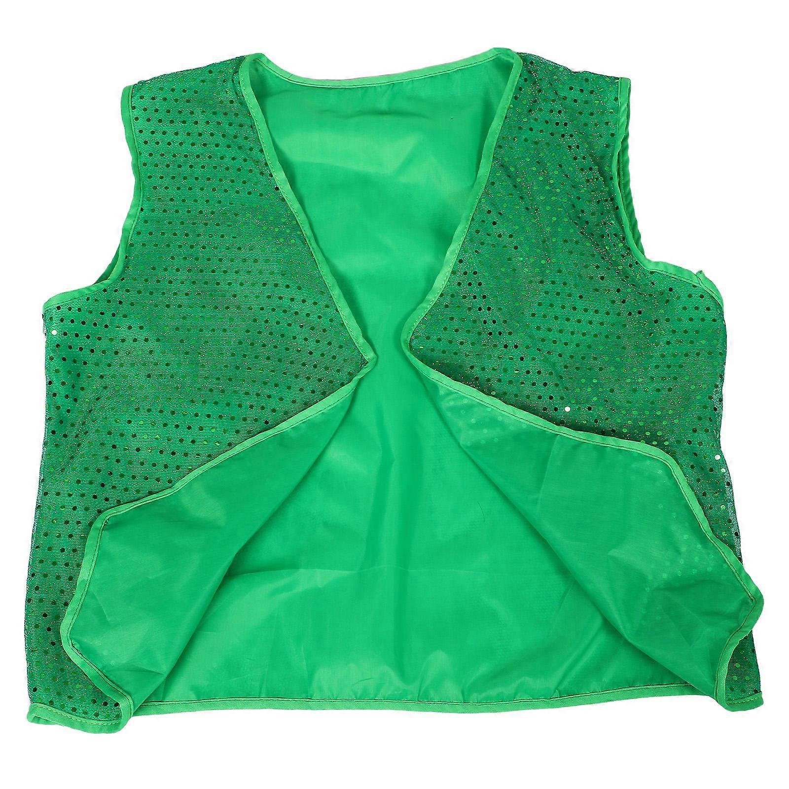 Green Sparkling Sequin Vest for St Patrick's Day Party Costume Cloth Comfortable Sleeveless