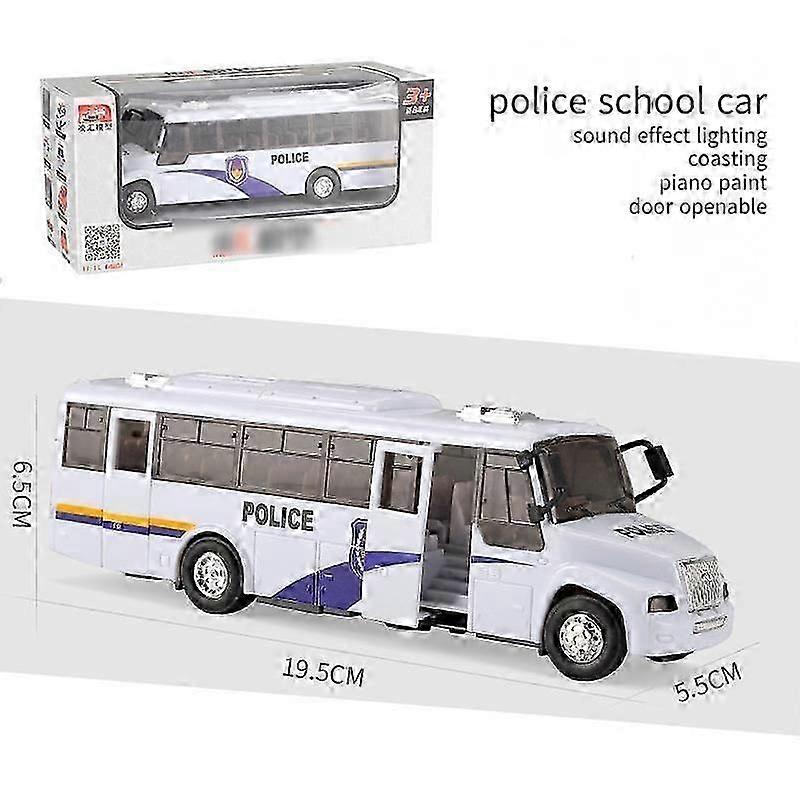 (1 set) children's school bus school bus police school bus fire toy car (police bus c1905 (white) - openable inertia)