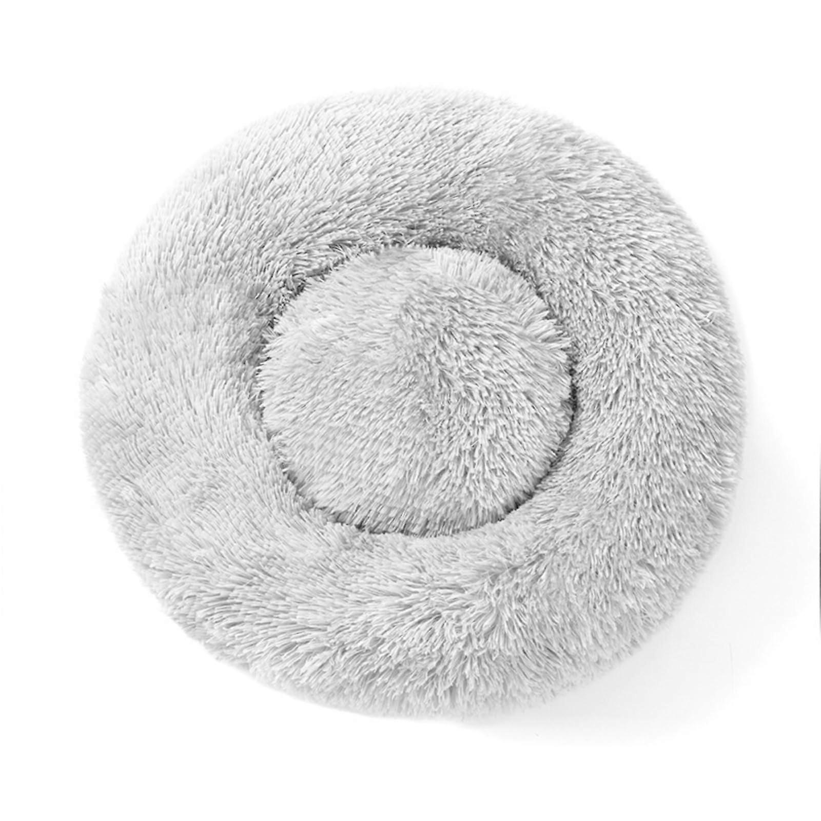 Fluffy Dog Bed for Small Dogs Cats – Soft Round Cat Cushion (60 cm, Gray) – Washable