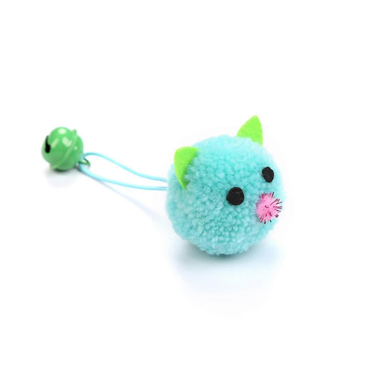 5pcs Plush Ball Cat Teaser with Bell Sound and Mouse Head Design Interactive Chew Stick for Kittens Random Colors