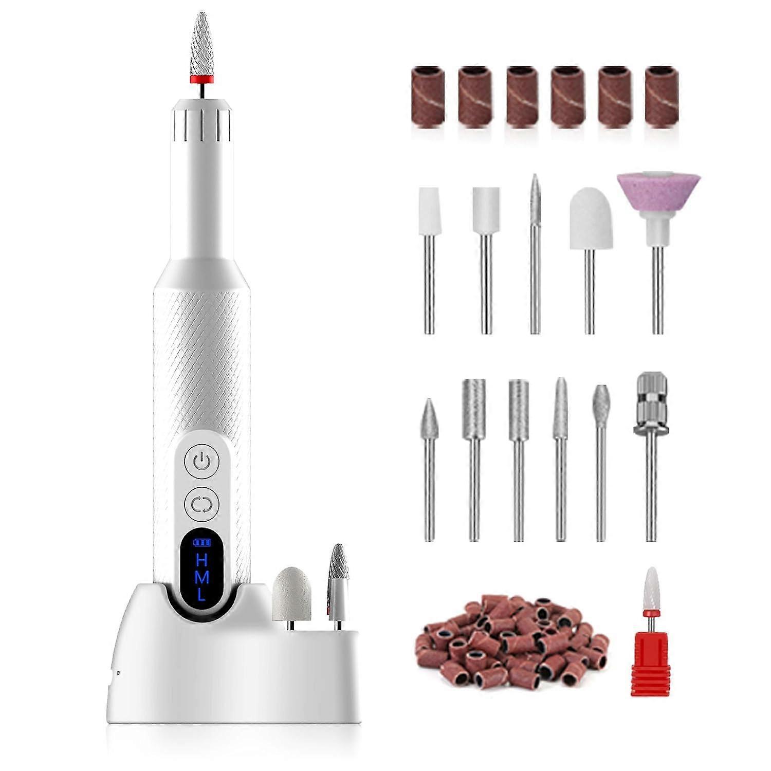 Cordless Electric Nail File Kit with Ceramic Drill Bits and Sanding Bands, Portable Manicure Tool for Gel and Polish Nails.