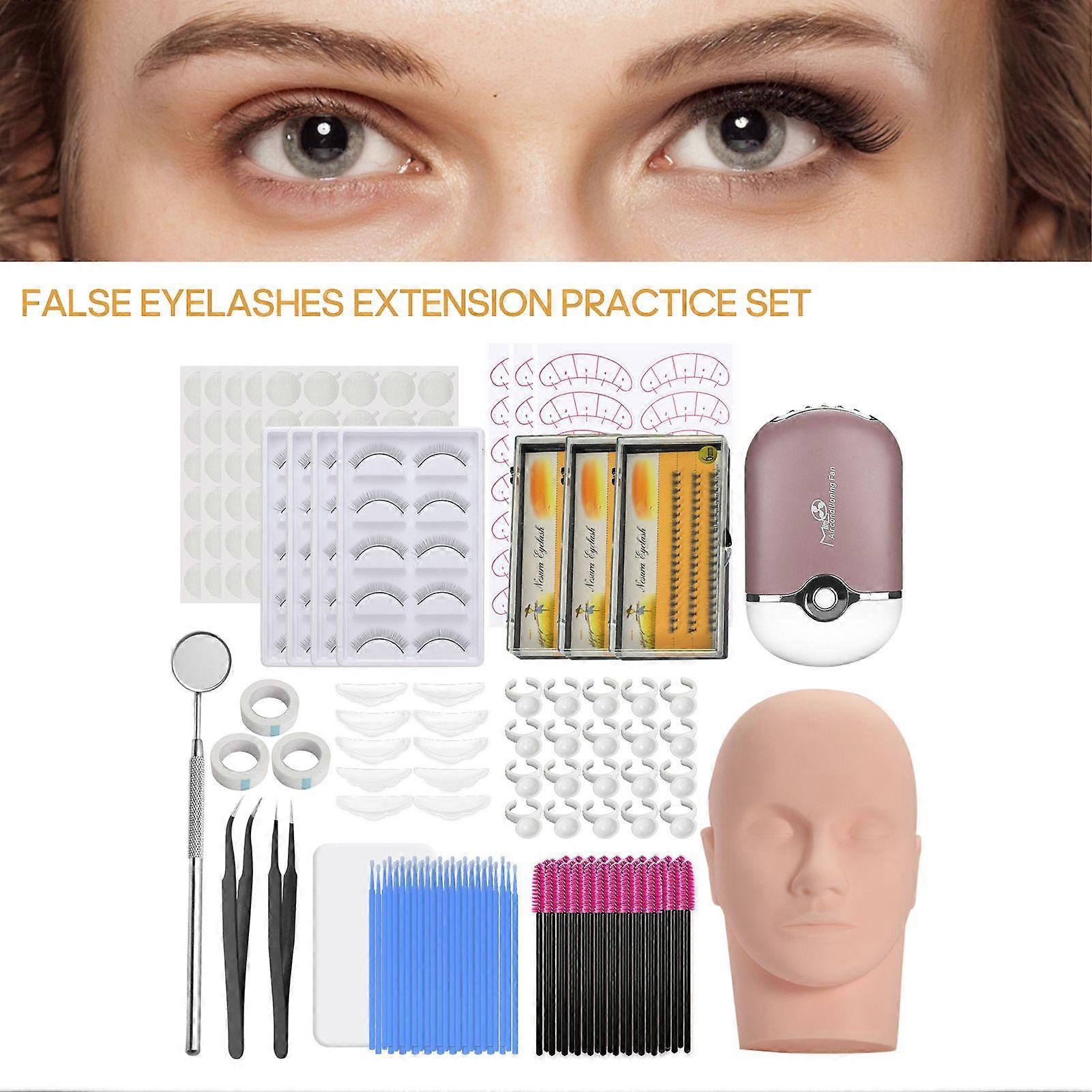 False Eyelashes Extension Practice Exercise Set Mannequin Head Kit Lash Extension Kit for Eyelash Graft Training