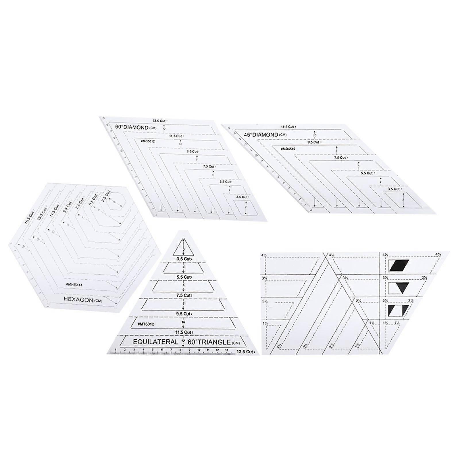 5Pcs PatchWork Ruler Quilting Templates Transparent Sewing Cutting Craft Manual DIY Tools