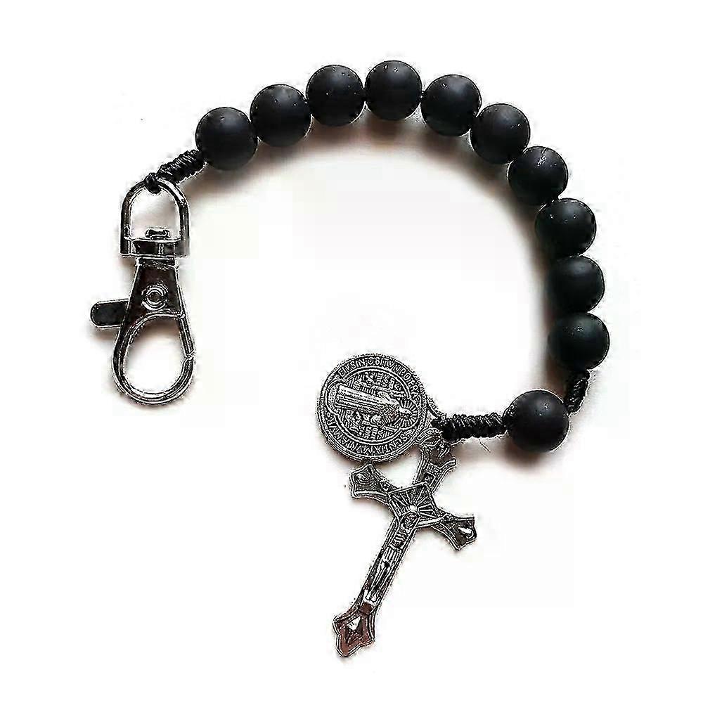Black 10mm Glass Beads Pocket Car Rosary Bracelets Fit For Men Wom...
