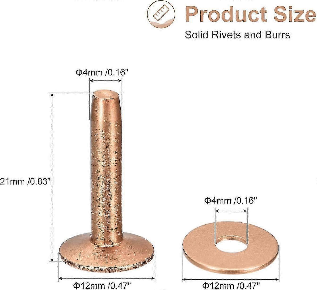 10-set kopparnitar och -fräsar, 12x4x21mm massivt läder kopparnitfäste för läder, gör-det-själv-pyssel, kopparfärgad