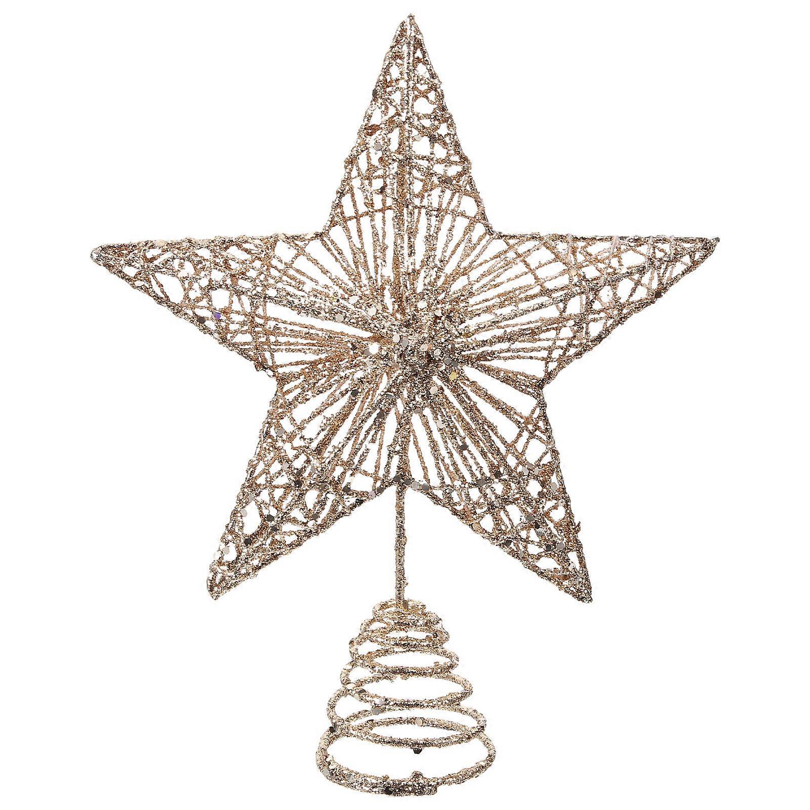Shiny Gold Pentagram Hanging Pendant Christmas Tree Topper with Battery Lights for Festive Holiday Decorations