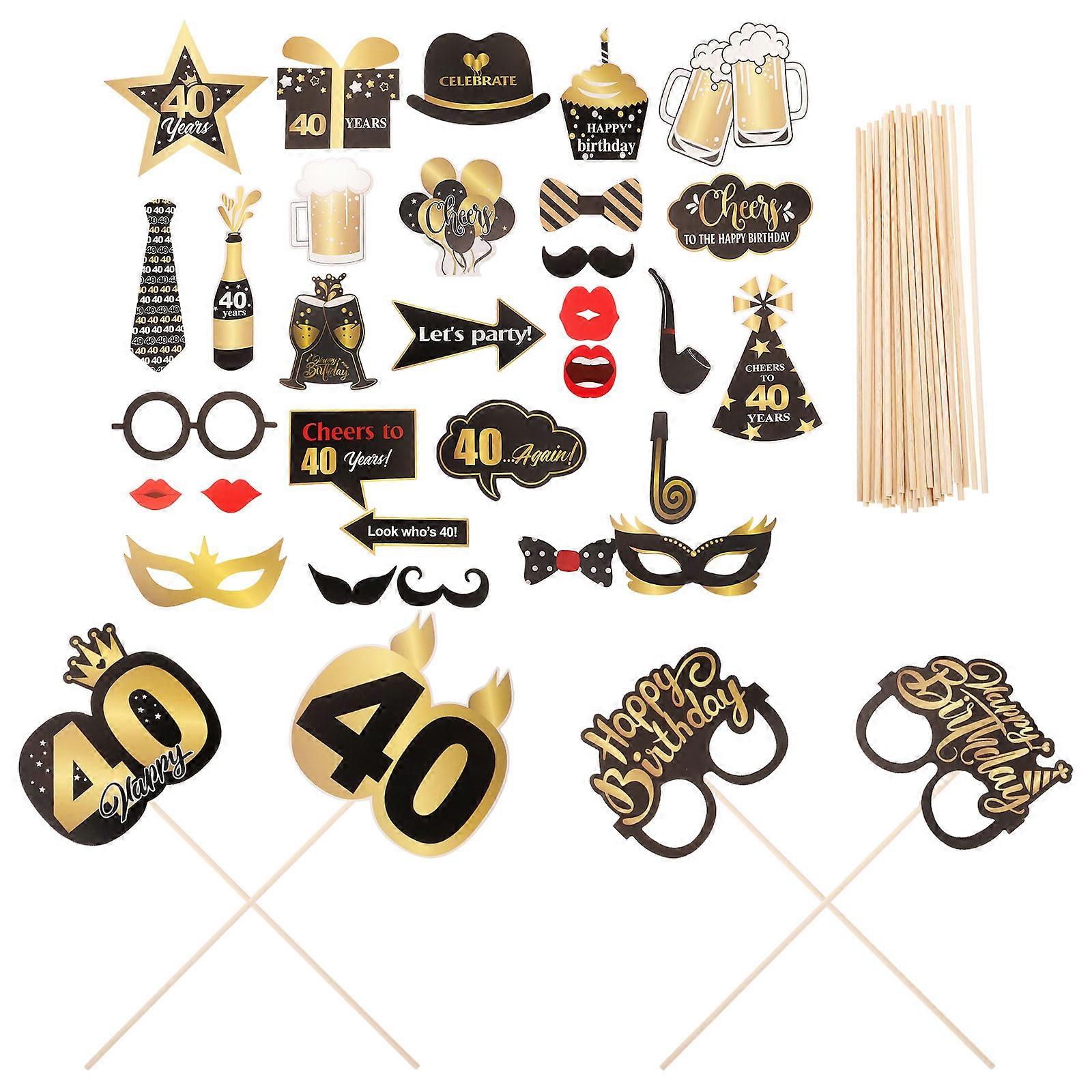 26Pcs Birthday Photograph Props Handheld Photo Booth Props Funny Party Decoration for 40th Birthday Assorted Color