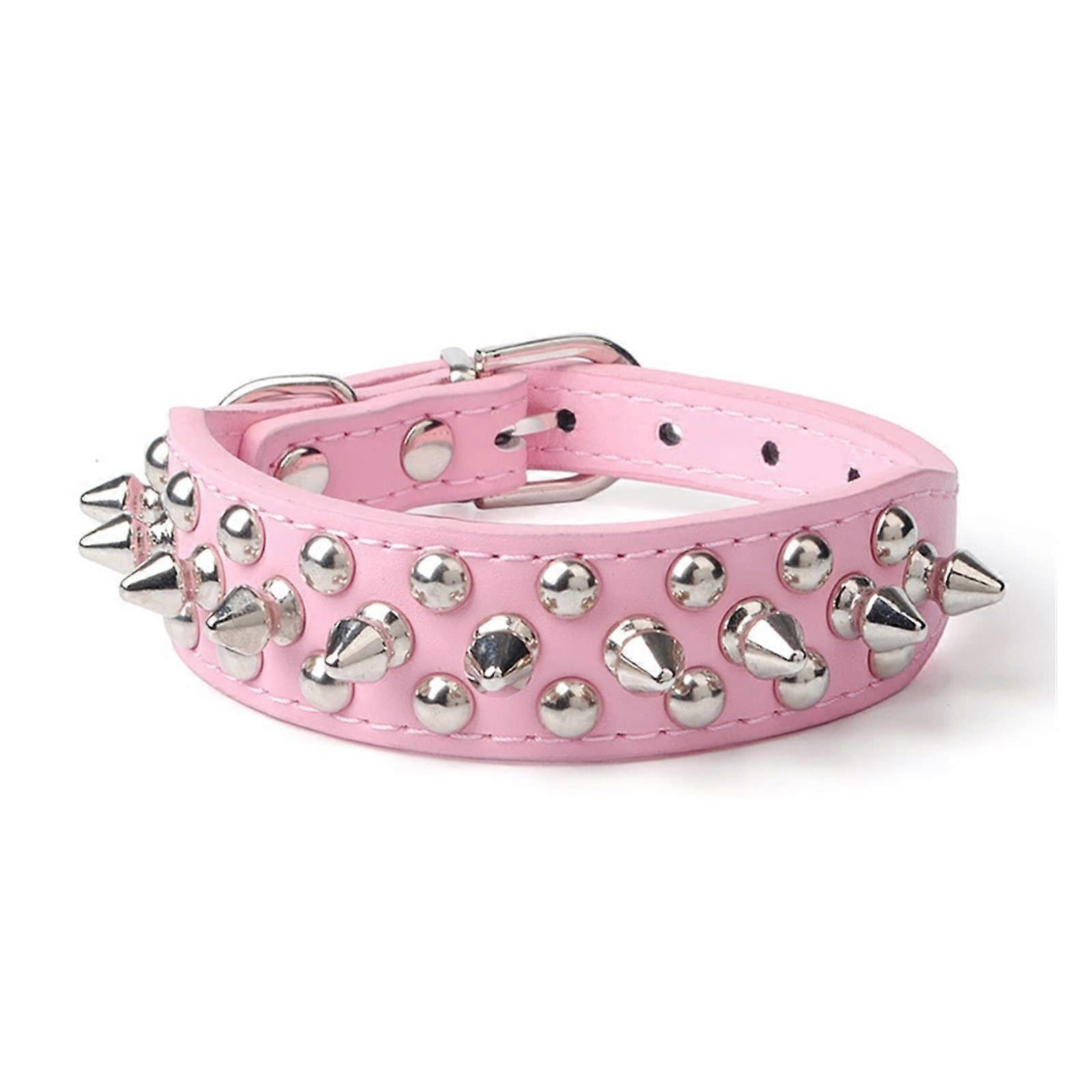 Bite Proof Collar For Medium To Large Dogs Leather Durable Adjustable Pink Size M