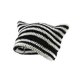 2023 New Winter Unisex Beanie Hat Little Devil Striped Knitted Cap Cat Ears Women Hats