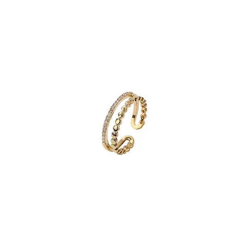 Double Layer CZ Women's Ring, Simple Stylish Versatile Minimalist Open Adjustable