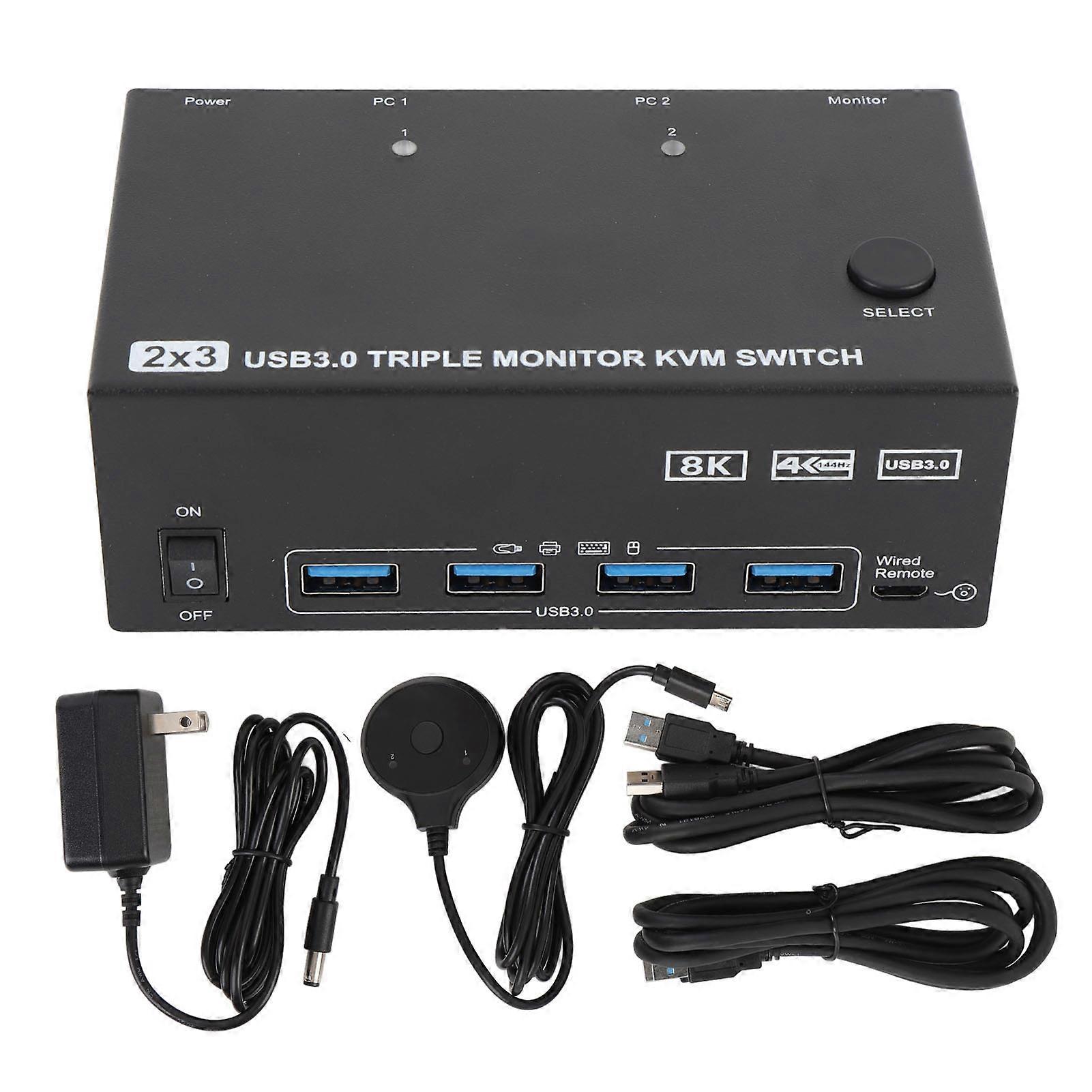 8K KVM Switcher 2 Computers 3 Monitors 4 USB 3.0 Ports DisplayPort US Plug