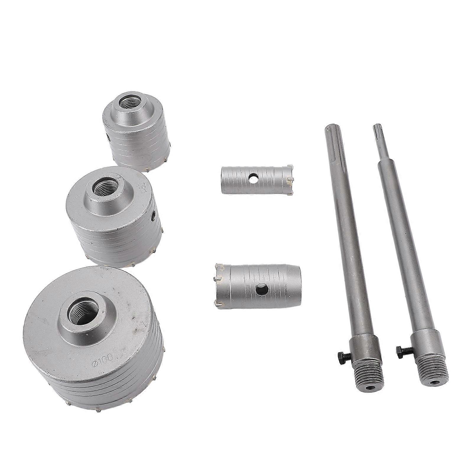 5PCS Carbide Alloy Hole Opener Set with 3 Bits & 2 Rods for Concrete