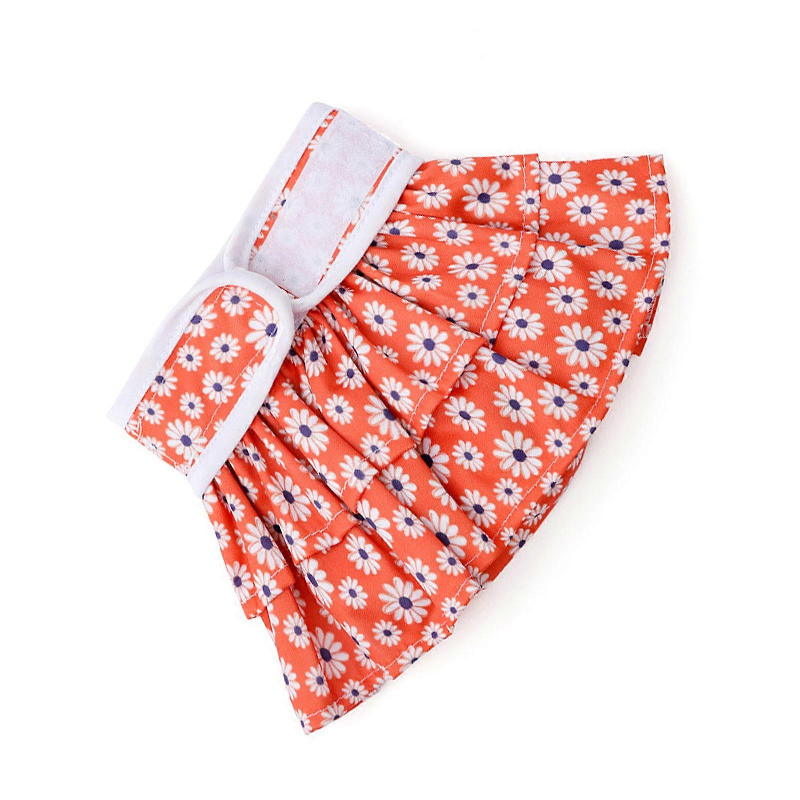 Dog Sanitary Pant L Orange Daisy Adjustable Washable Polyester