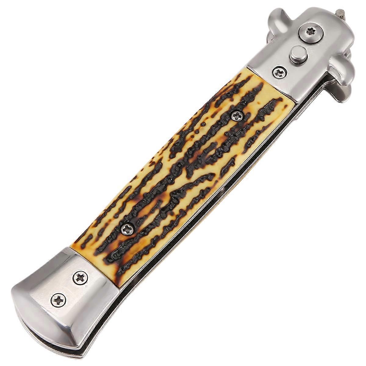 1 قطعة أمشاط أوتوماتيكية من الفولاذ المقاوم للصدأ قابلة للطي وفرشاة سكين لقص الشعر ومشط فرشاة ملحقات فراشة سكين جيب للرجال مشط عظم البقر المقلد