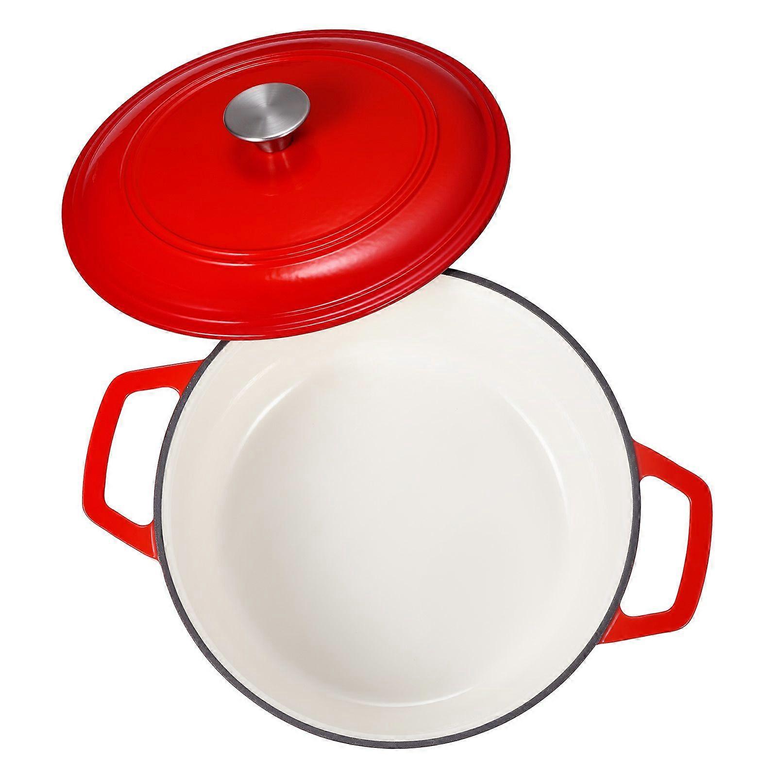 Enameled Cast Iron Dutch Oven, 5.7L Pot with Lid and Dual Handles, Heavy-Duty Durable Cookware Pan, Red
