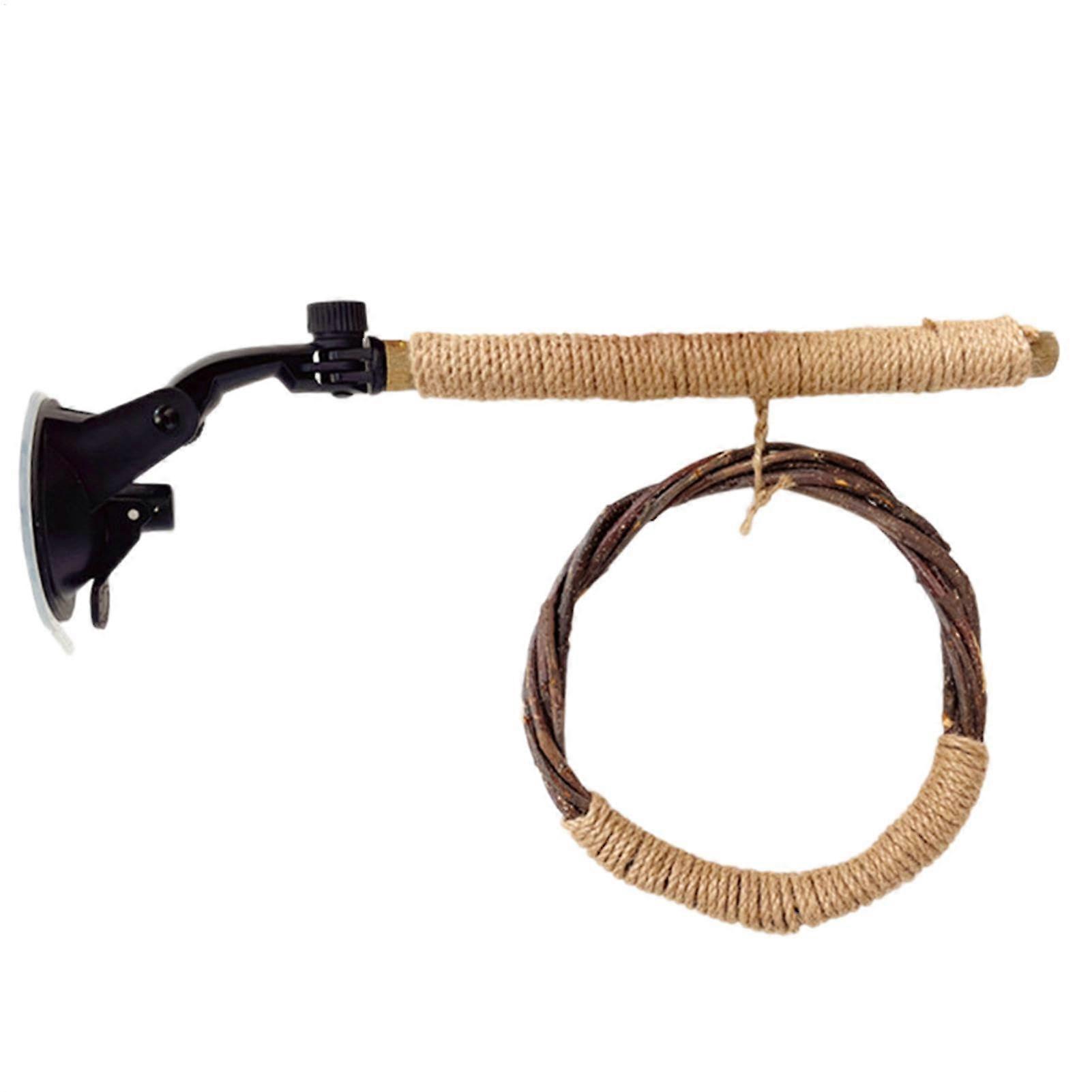 Bird Perch Stand Parrot Wood Stick Suction Cup Chew Toy 9.84x8.27x2.64 Round Swing Macaws Budgies Indoor Outdoor Use
