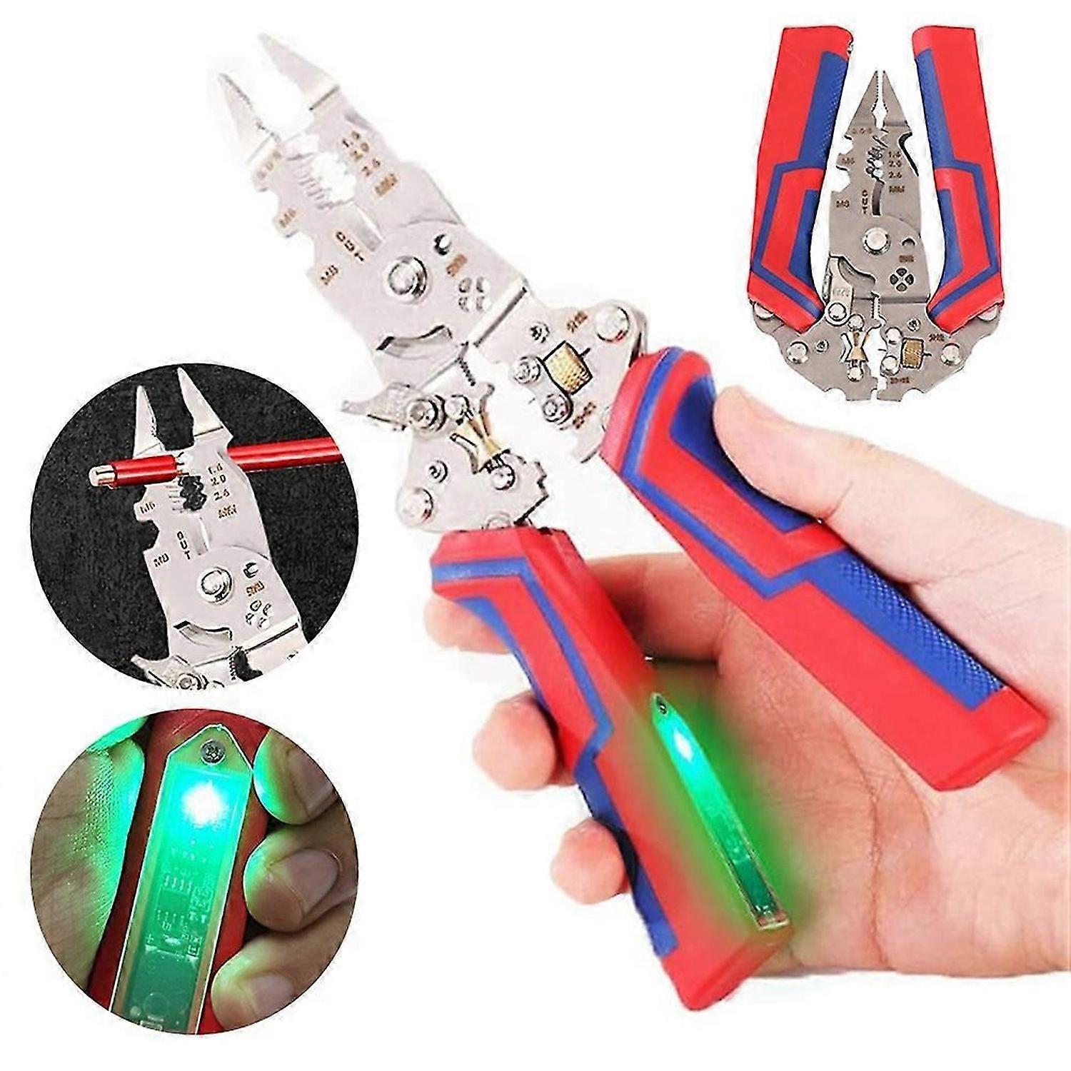 13-in-1 Foldable Electrician Pliers with Voltage Tester, Multi-function Adjustable Wire Stripper Repair Tool for Cutting, Crimping and Pulling