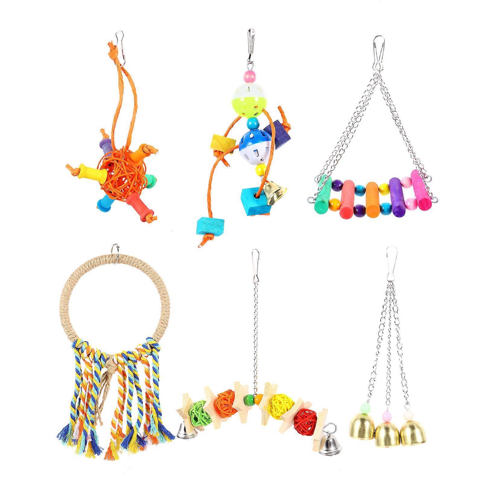 Parrot Swing Toy 1Set Assorted Color Wooden Alloy Cotton for Muscle Strengthening for Parrots