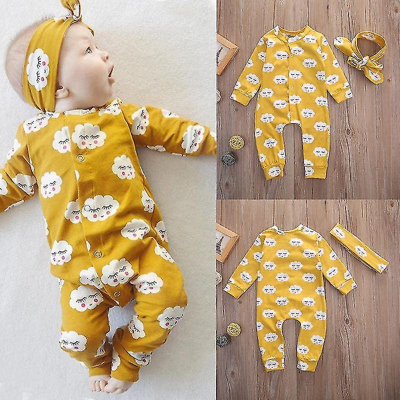 Baby One-pieces Newborn Baby Ruffle Cloud Printing Romper Jumpsuit Pajamas Long Sleeve Soft