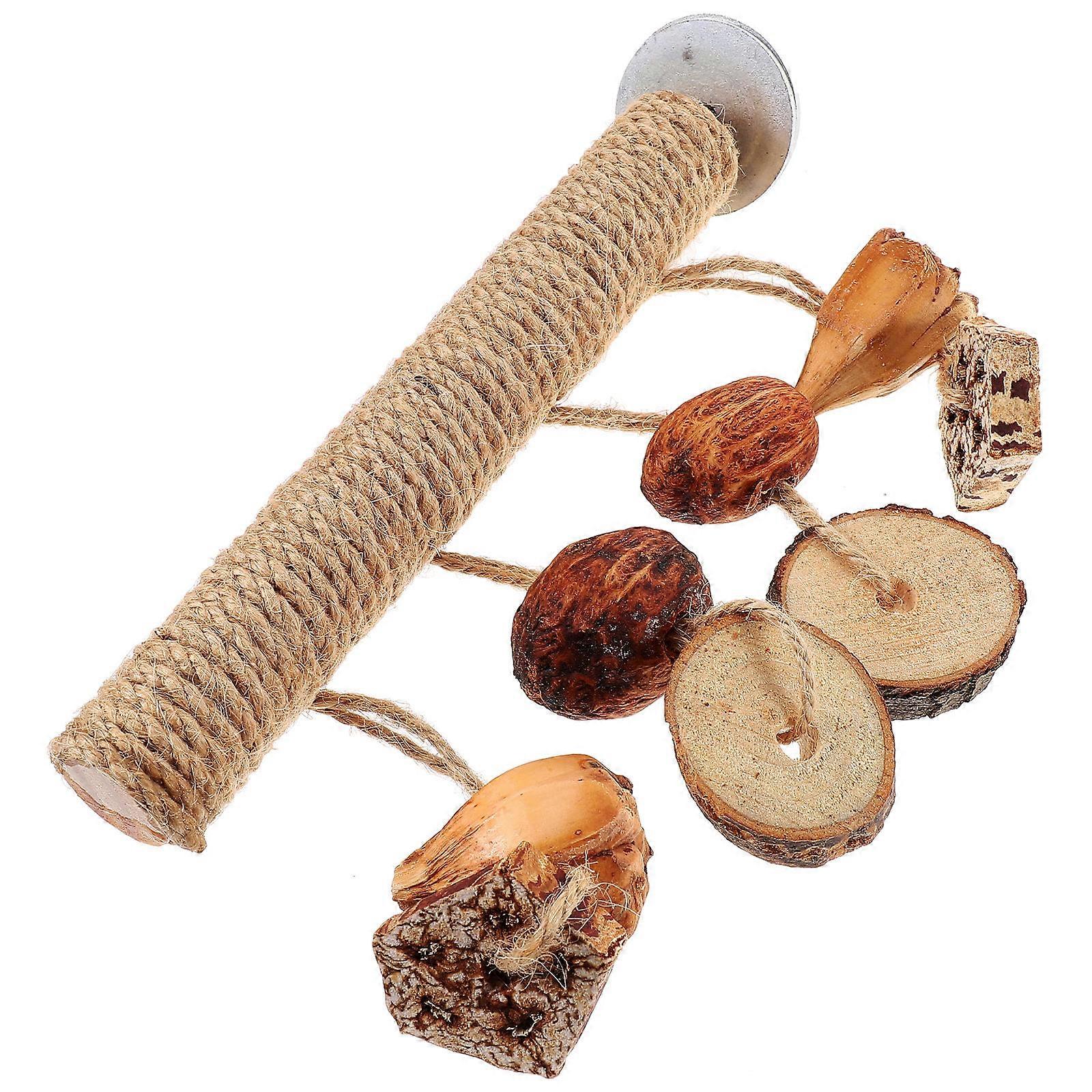 Parrot Wooden Perch Stand with Small Chew Toys for Cage 2Pcs Set