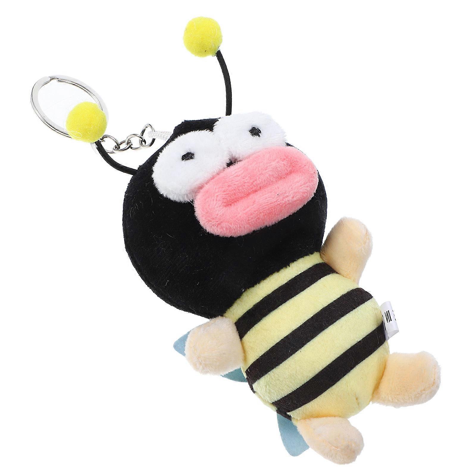 Bee Key Chain Ornament 4Pcs Plush Animal Keyring Decoration For Home And Children's Room With Black Color