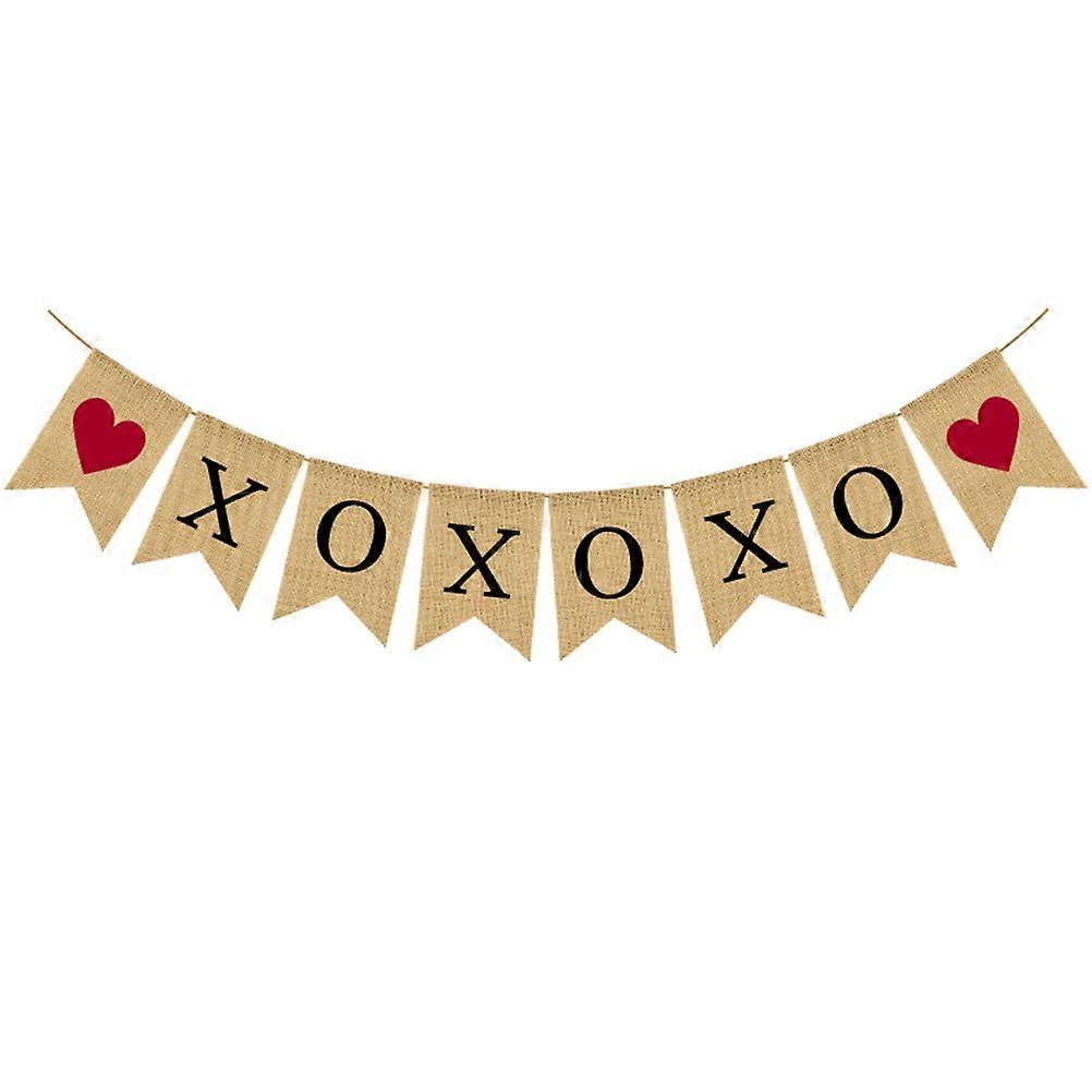 Red Heart Valentines Day Burlap Banner for Decoration 3Pcs Bunting