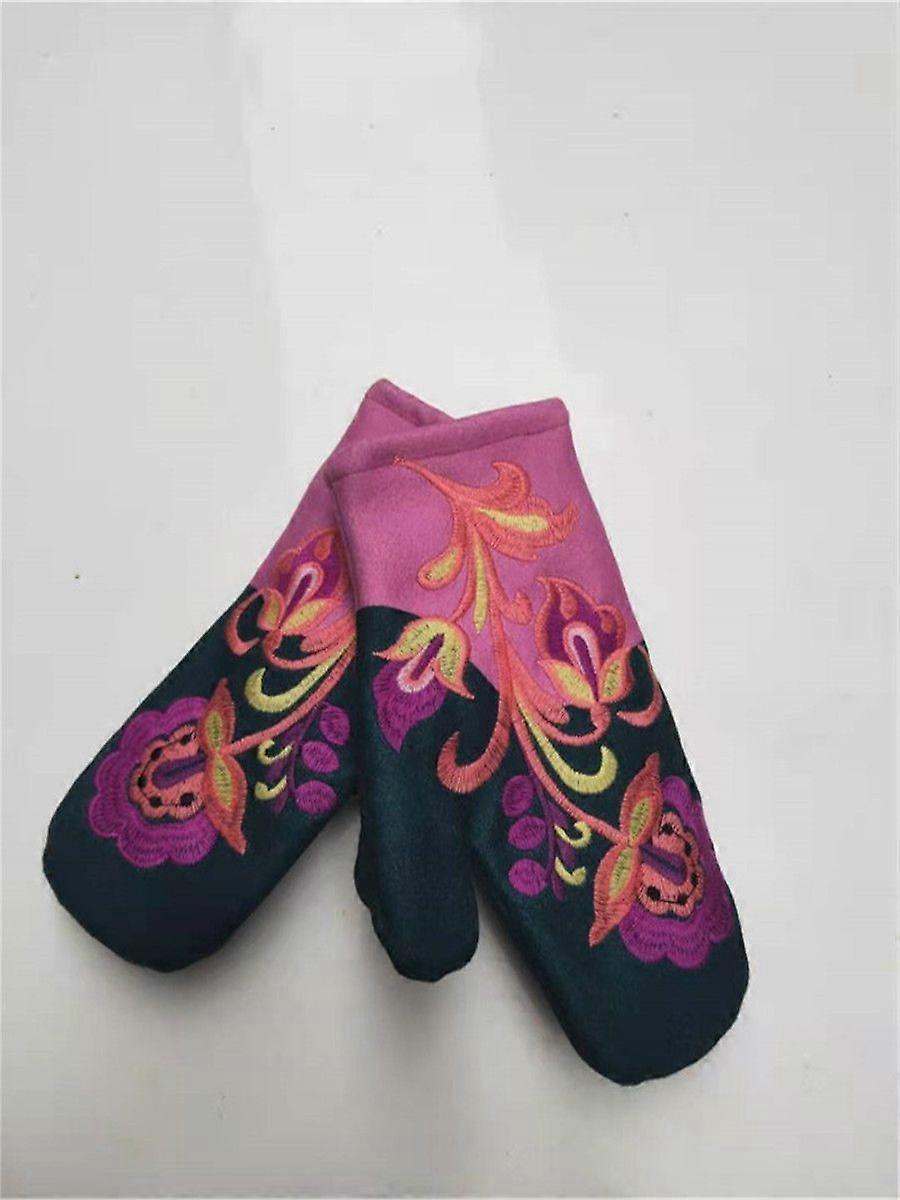 Christmas Color Block Embroidered Warm Gloves Thickened